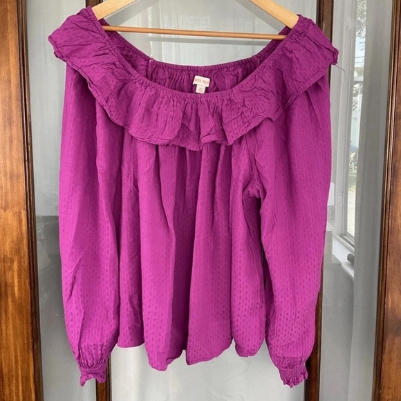 Knox Rose Womens XXL Off Shoulder Ruffle Peasant Top Blouse Boho Fuchsia - Picture 1 of 6
